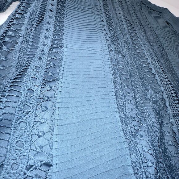 Calligraphie Teal Laced Ruffles Long Sleeve Blouse Top Size Medium - Picture 9 of 11